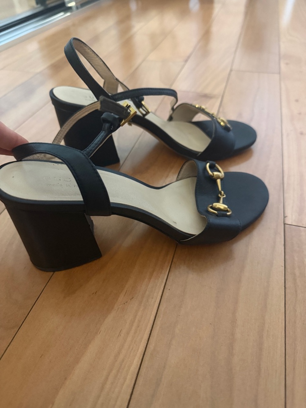 Gucci Black Leather Horsebit Slingback Heels with Gold Hardware - Picture 2 of 7